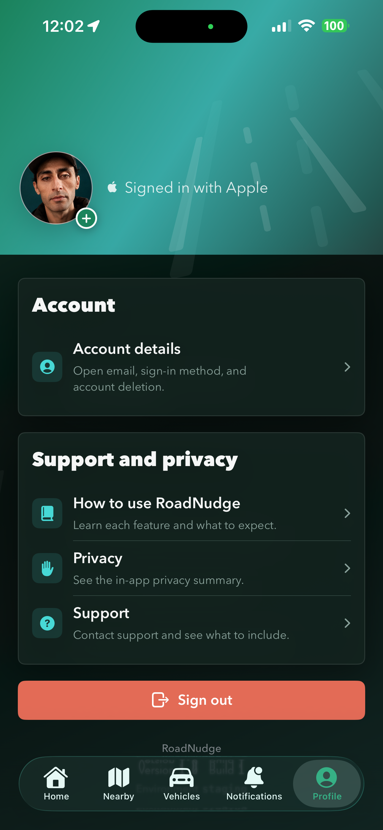 RoadNudge profil ekranı